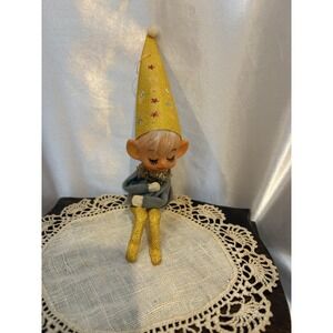 Cone Head Knee Hugger Elf Christmas Ornament Japan Pixie Vintage Stars Hair